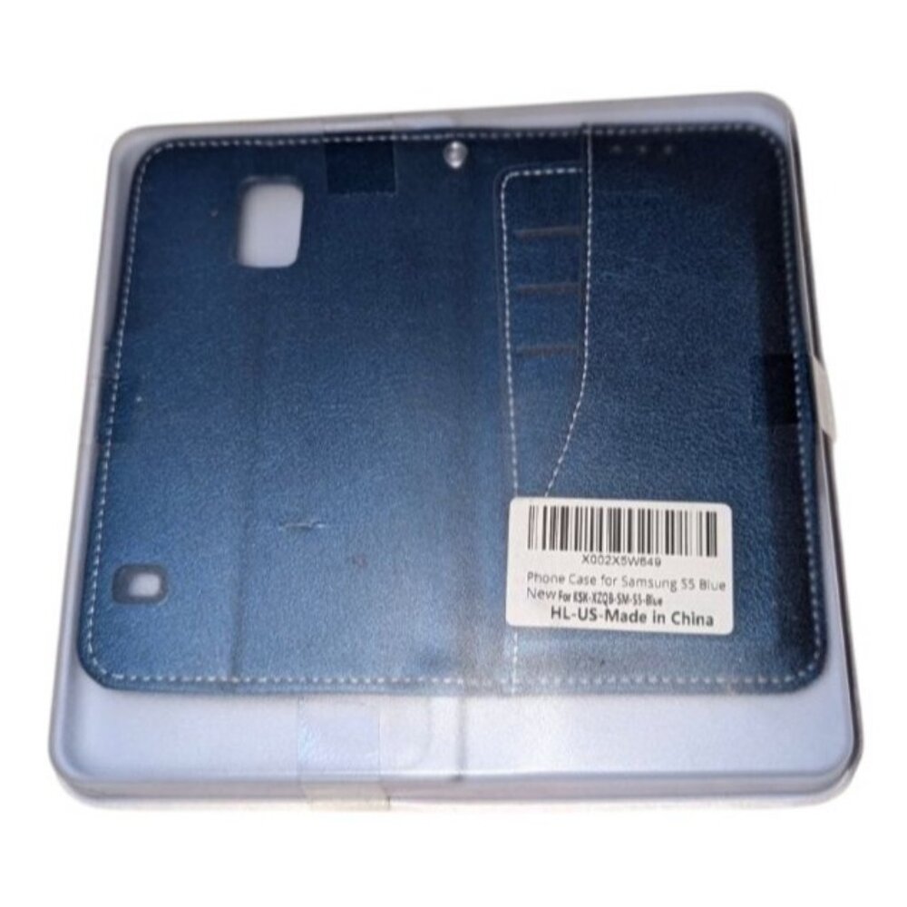 Samsung S5 Leather Wallet Style Phone Case Blue With Card Holder Slots Wallet
